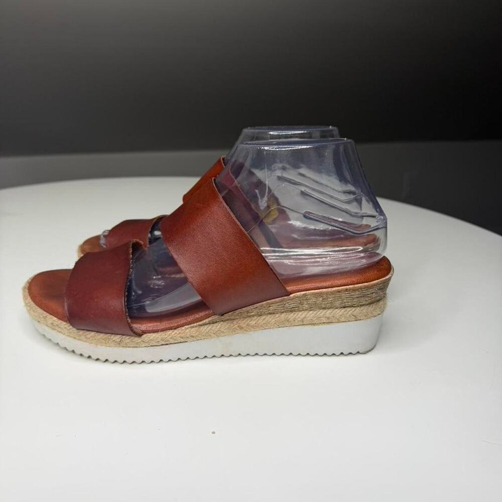 Bertuchi Spain Brown Leather Espadrille Platform Sandals Boho Coastal Sz‎ 9